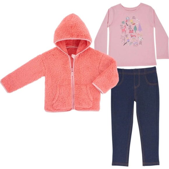 Members Mark Matching Set 3 piece Girls Top Pants Coat Jacket Woodland Owl Trees - Picture 2 of 12